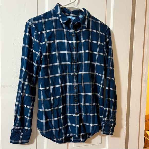 Draper James Blue Windowpane Plaid Flannel Shirt Size 0 J2 - Picture 2 of 8